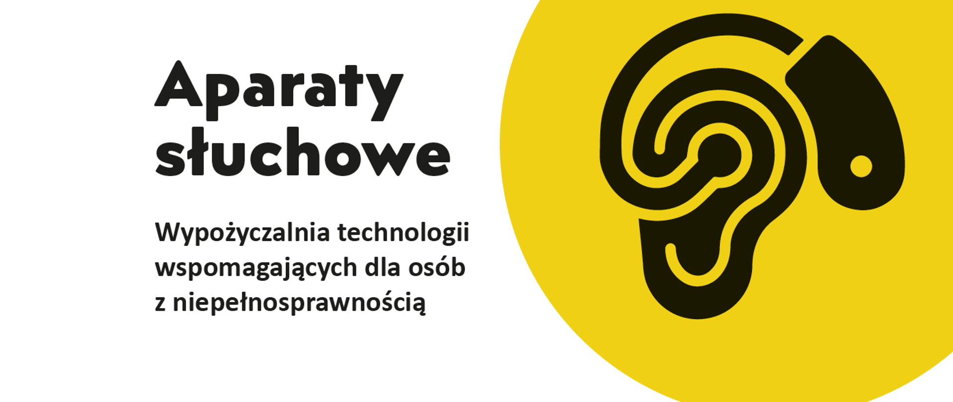 Na białym tle logo ucha w aparacie, obok napis: Aparty słuchowe, wypożyczalnia technologii wspomagających dla osób z niepełnosprawnością