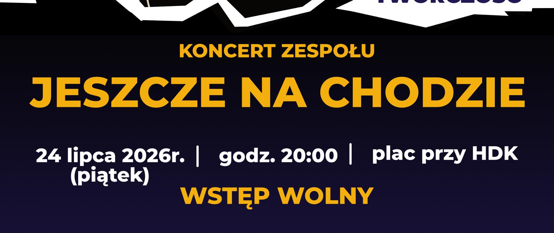 Na plakacie umieszczono zdjęcia członków zespołu, u dołu informacje organizacyjne 