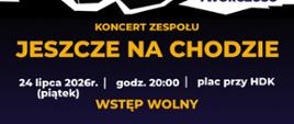 Na plakacie umieszczono zdjęcia członków zespołu, u dołu informacje organizacyjne 