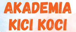 Na pastelowym tle czerwony napis Akademia Kici Koci