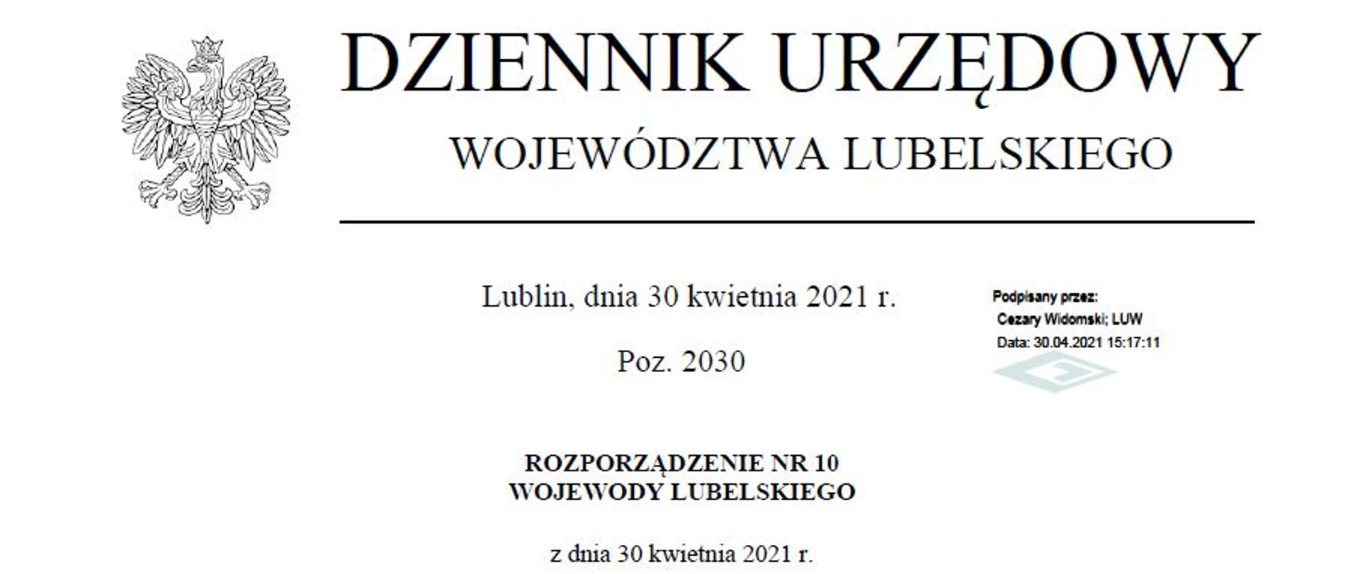 Rozporządzenie Nr 10 Wojewody Lubelskiego