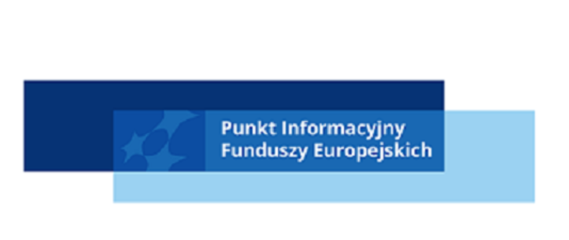 na białym tle dwa częściowo nakładające się na siebie prostokąty: granatowy i błękitny. Na części wspólnej napis: Punkt informacyjny funduszy europejskich