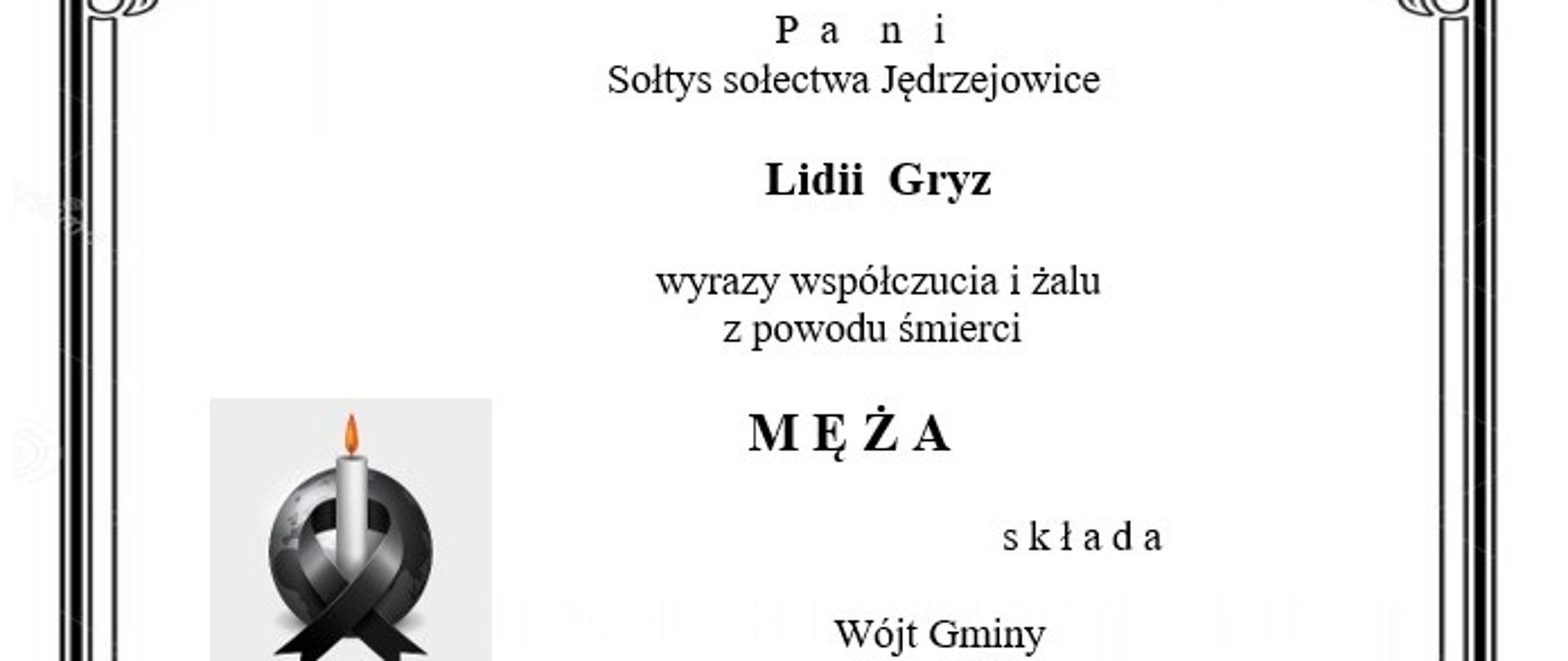 Kondolencje dla Lidii Gryz od Wójta