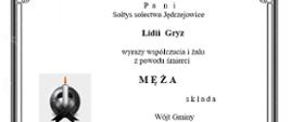 Kondolencje dla Lidii Gryz od Wójta