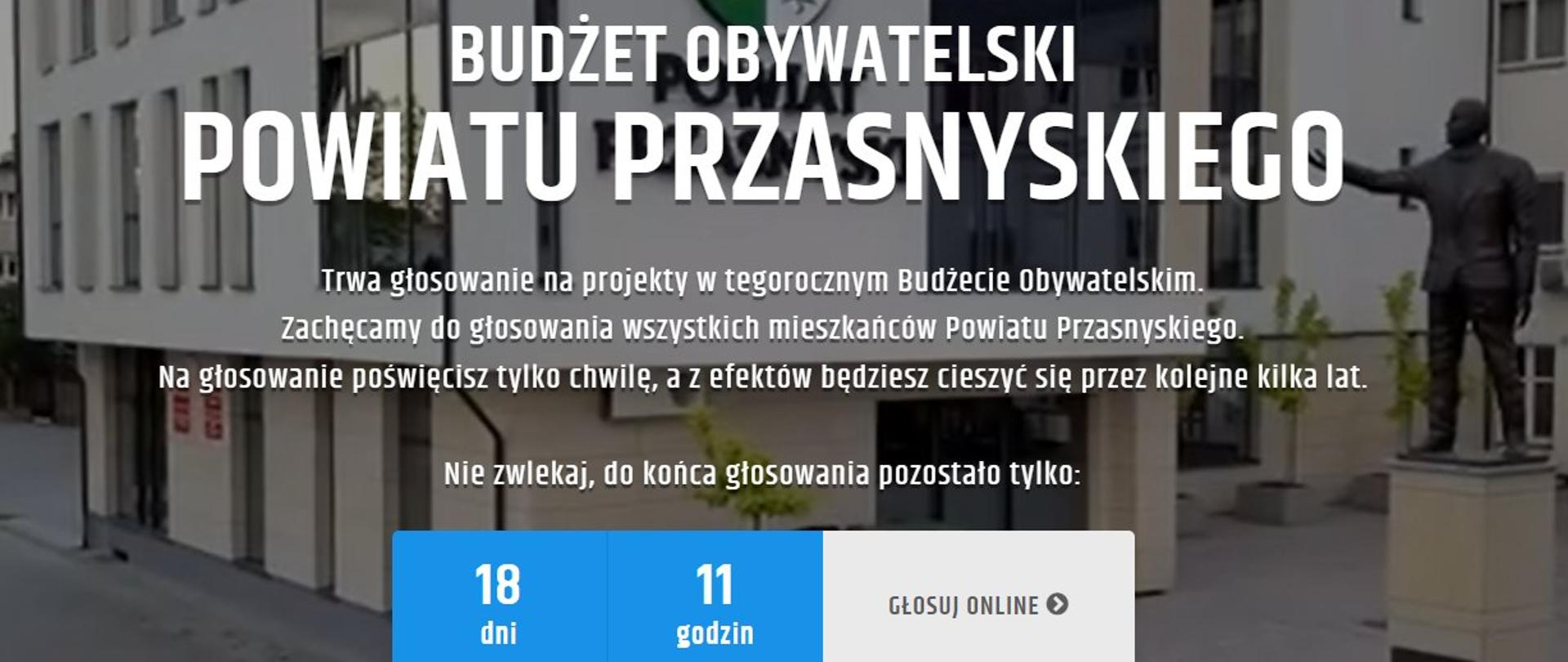 Grafika promująca rozpoczęcie głosowania nad projektami w ramach Budżetu Obywatelskiego Powiatu Przasnyskiego.