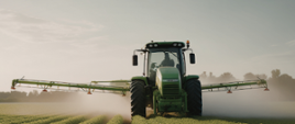 Na zdjęciu traktor z opryskiwaczem