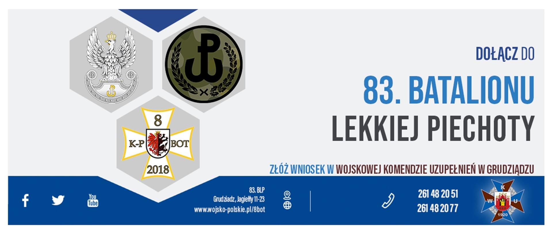 W ramach 8. Kujawsko-Pomorskiej Brygady Obrony Terytorialnej tworzy się w Grudziądzu 83. batalion lekkiej piechoty