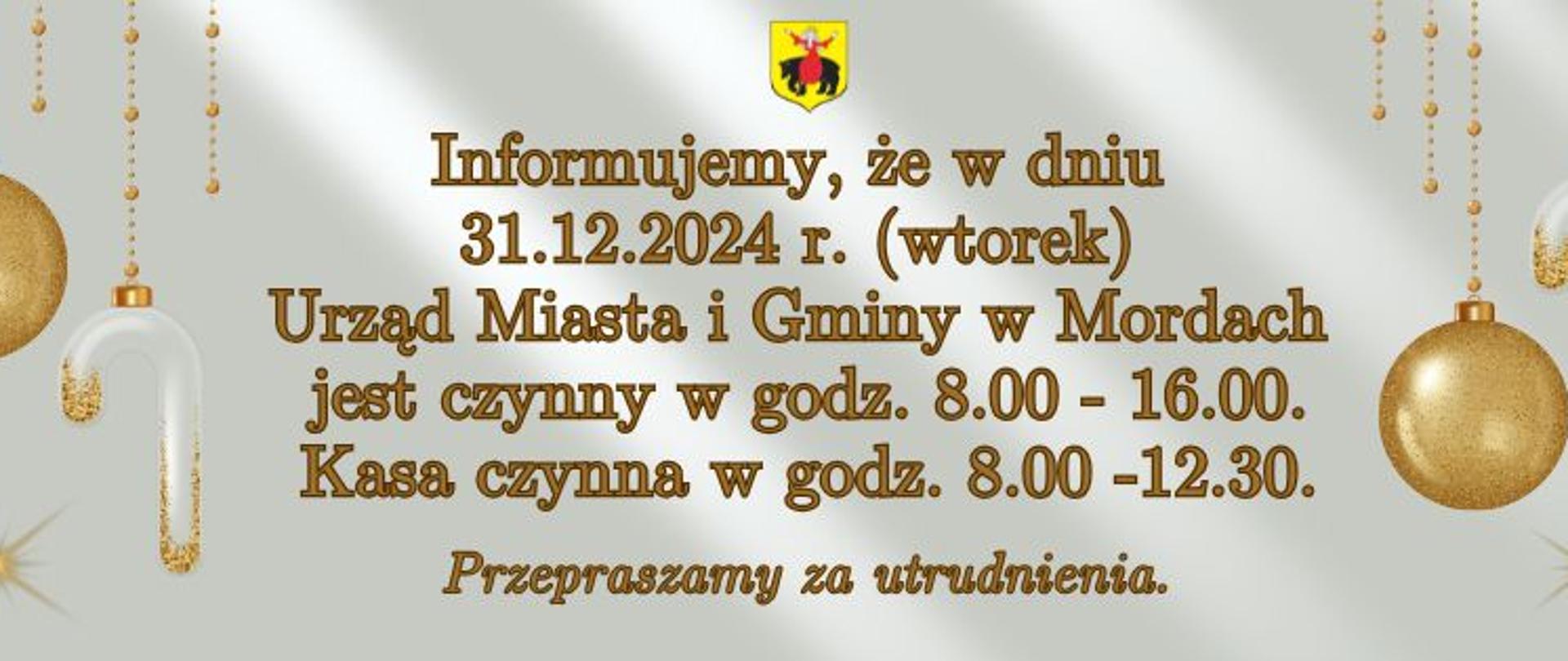 Godziny pracy urzędu w dniu 31.1.024 roku.