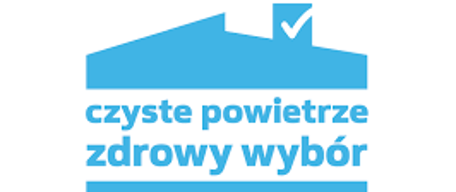 na białym tle niebieski symbol domu i napis "Czyste powietrze zdrowy wybór"