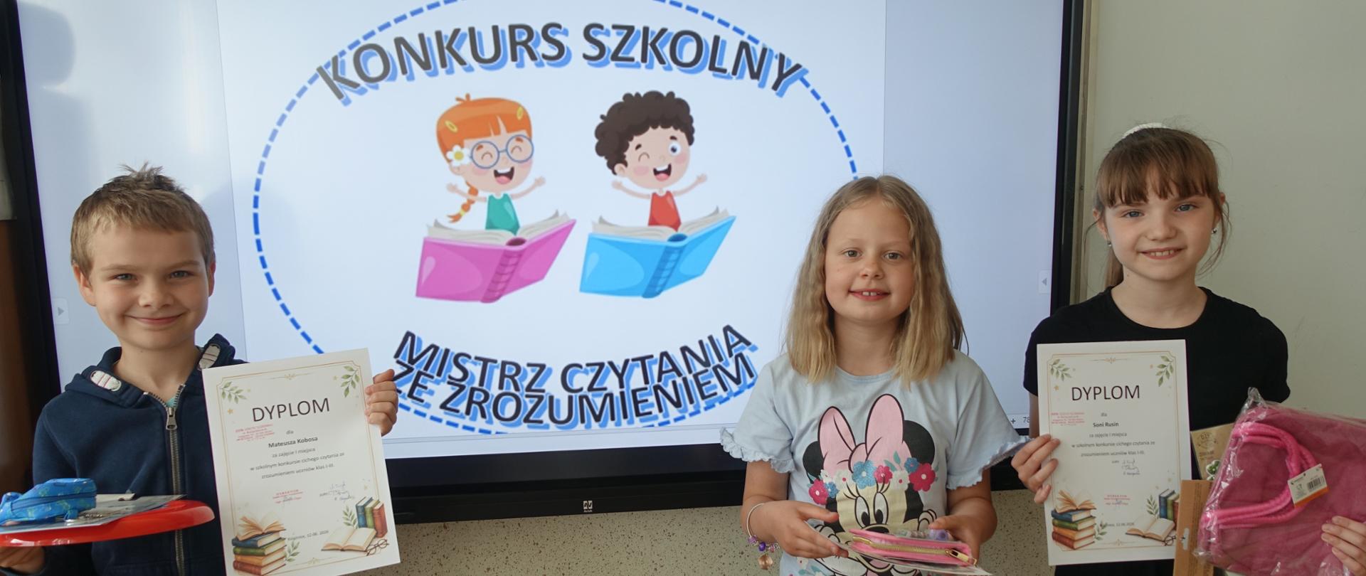 Uczniowie klas I-III, którzy otrzymali tytuł: "Mistrz cichego czytania ze zrozumieniem"