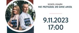 Na białym tle zdjęcie autorów książki, obok zdjęcia informacje organizacyjne, zawarte w artykule