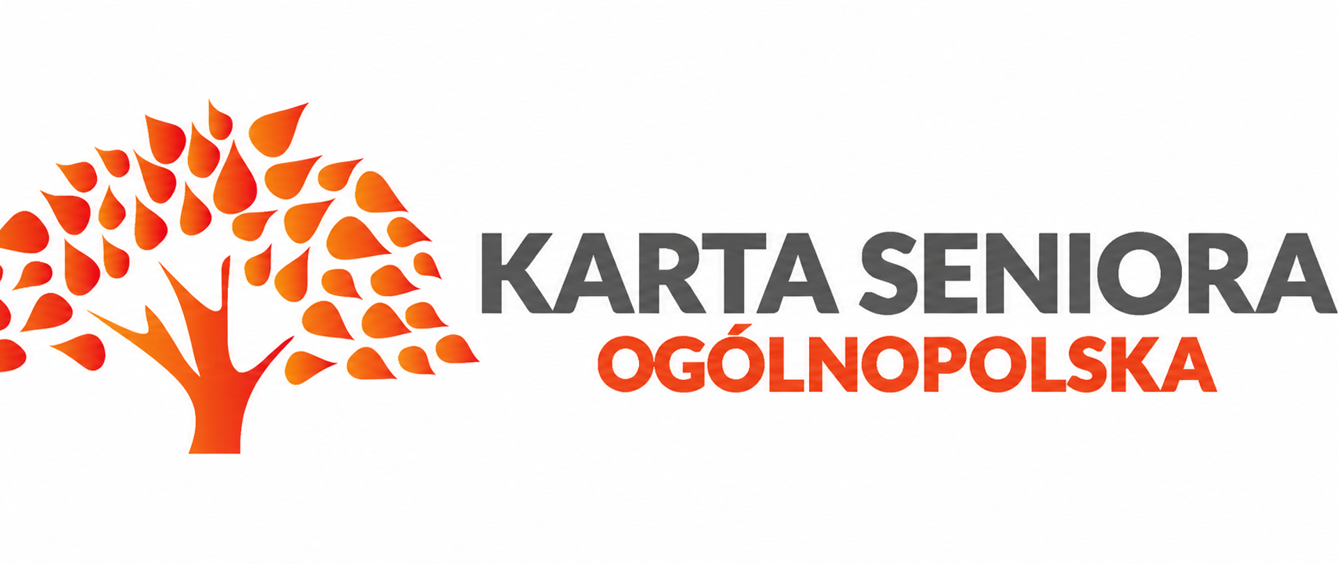 Logo Ogólnopolskiej Karty Seniora. Po lewej stronie znajduje się pomarańczowe drzewo z liśćmi, a po prawej napis „Karta Seniora Ogólnopolska”.