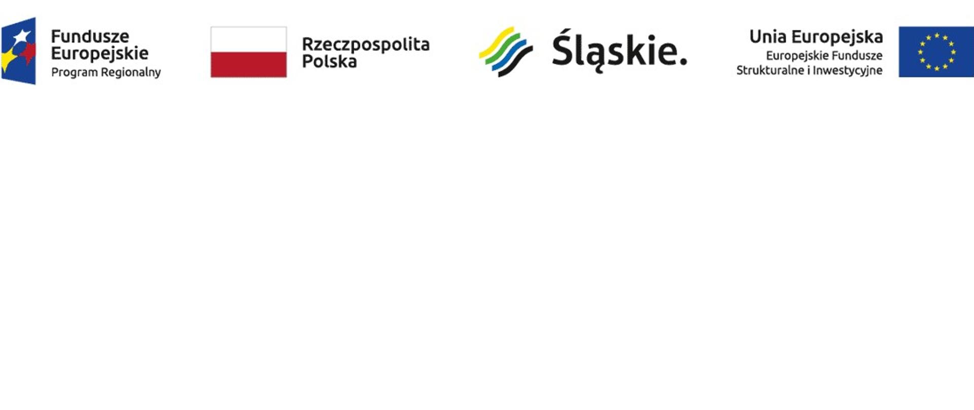 Od lewej do prawej strony loga: Fundusze Europejskie Program Regionalny, Rzeczpospolita Polska, Śląskie, Unia Europejska - Europejskie Fundusze Strukturalne i Inwestycyjne