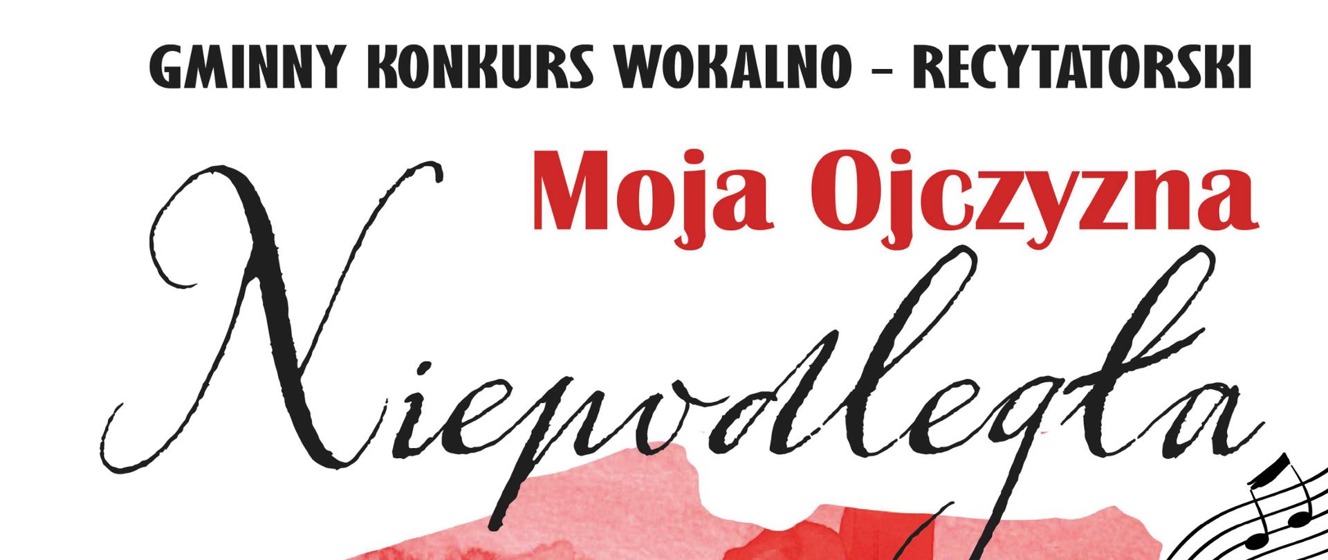 Gminny Konkurs Wokalno-Recytatorski Moja Ojczyzna Niepodległa. Obraz mapy Polski pokryty czerwonymi kwiatami maku. 21 maja 2026 godz. 9:00. Szkoła Podstawowa im. Królowej Jadwigi w Tłuszczu