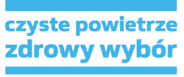 grafika przedstawia na białym tle kształt niebieski napis: czyste powietrze zdrowy wybór