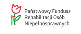 Logo kwiatek zielona łodyga czerwony kwiat po prawej napis Państwowy Fundusz Rehabilitacji Osób Niepełnosprawnych 