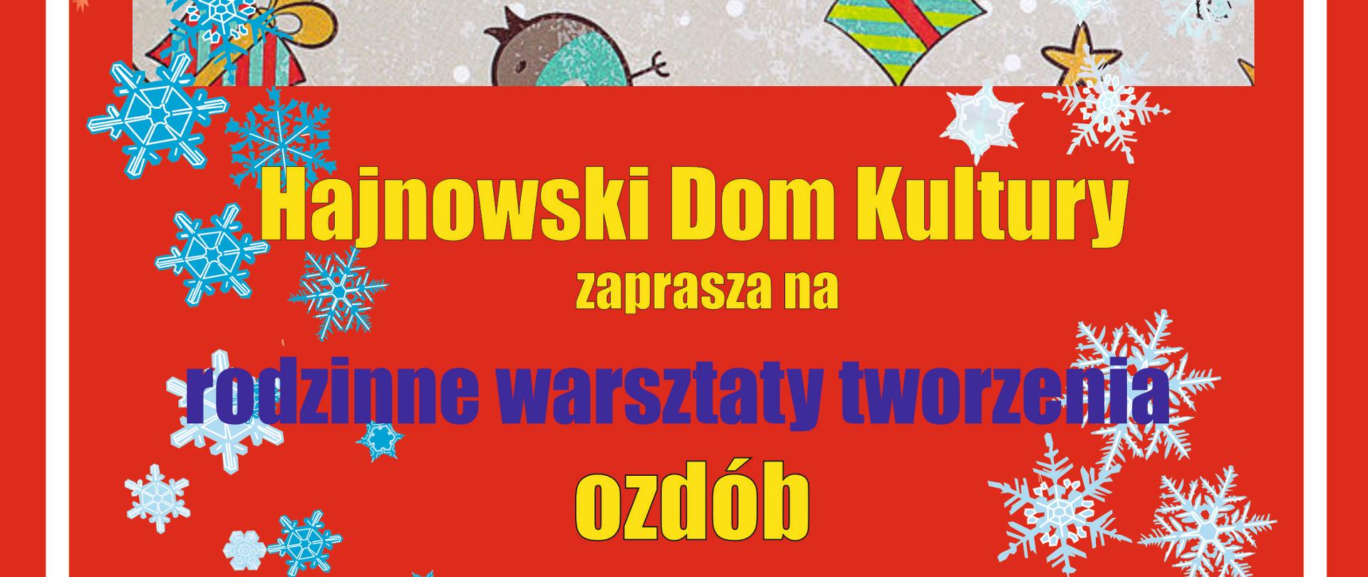 Plakat promujący wydarzenie - na czerwonym tle świąteczna grafika i treści organizacyjne