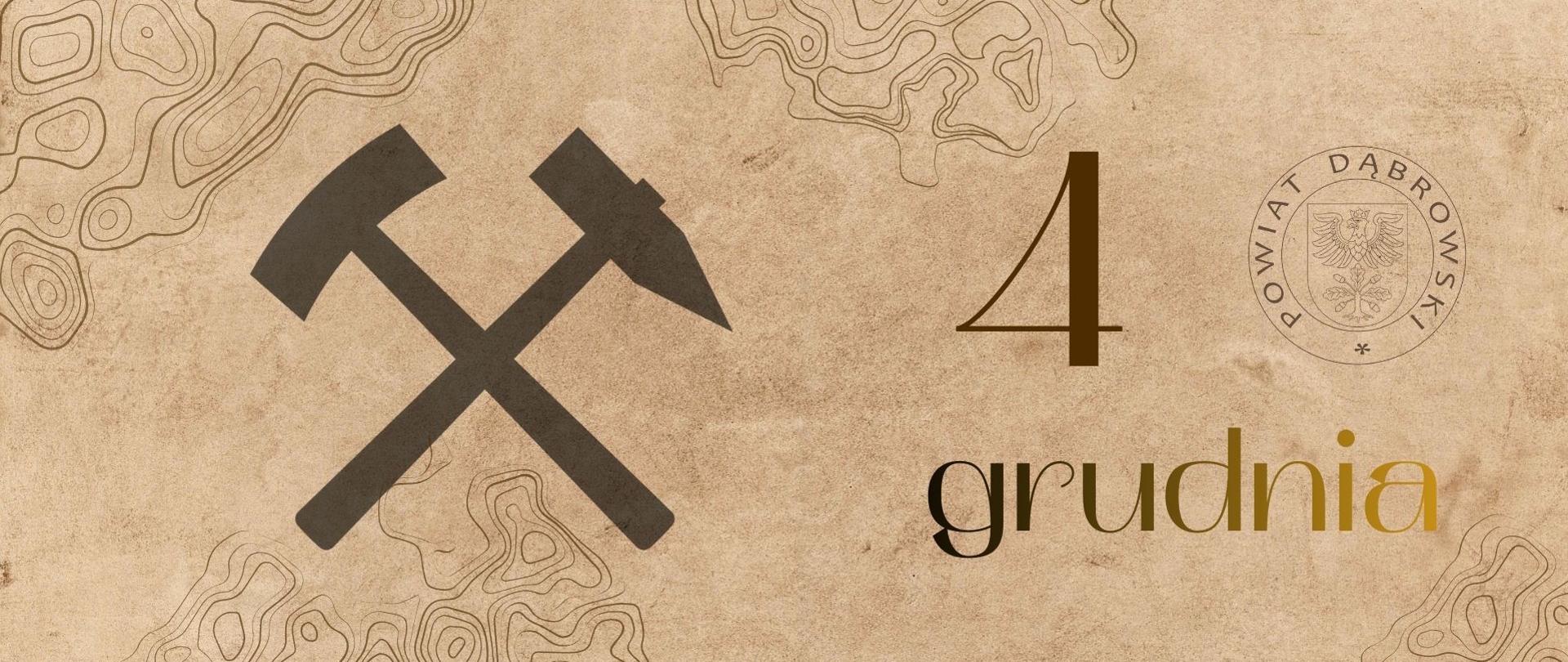 Grafika z napisem 4 grudnia oraz symbolem górników
