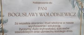 Podziękowania dla Pani Bogusławy Wołodkiewicz