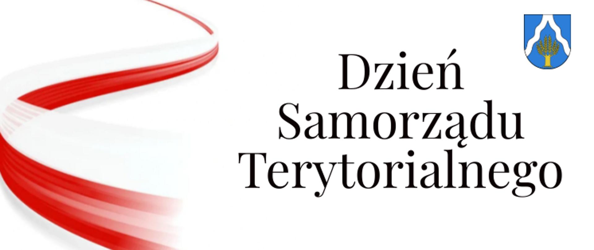 grafika przedstawia z lewej strony wstęgę w kolorach flagi polski, obok napis Dzień Samorządu Terytorialnego. W prawym górnym rogu herb gminy Wietrzychowice
