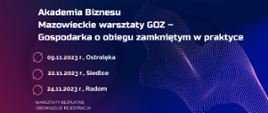 Baner promujący Mazowieckie Warsztaty Akademii Biznesu – strategie działania przedsiębiorstw w gospodarce o obiegu zamkniętym