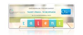 Na białym tle grafika przedstawiająca klocki ułożone w słowo talent, u góry napisy "Talent i praca - to się opłaca". U dołu tekst, umieszczony w artykule