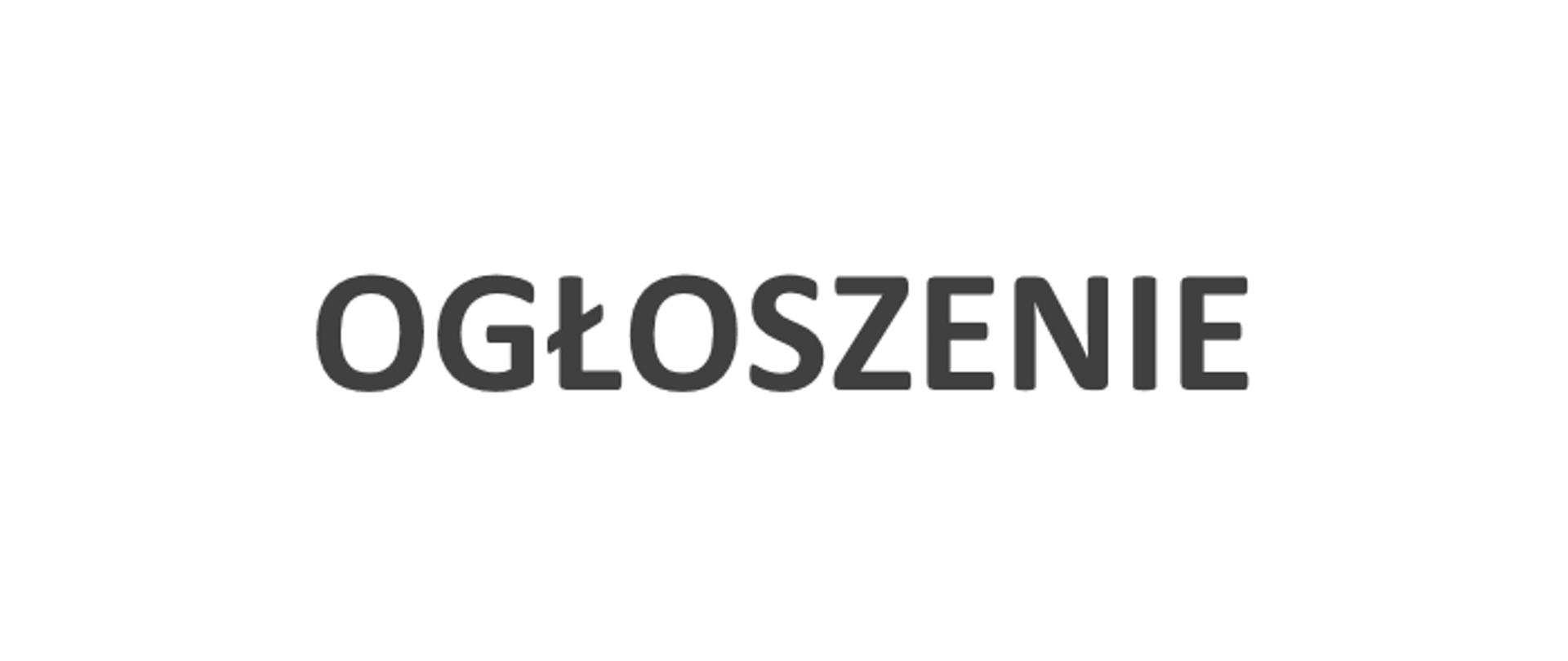 Czarny napis na białym tle OGŁOSZENIE
