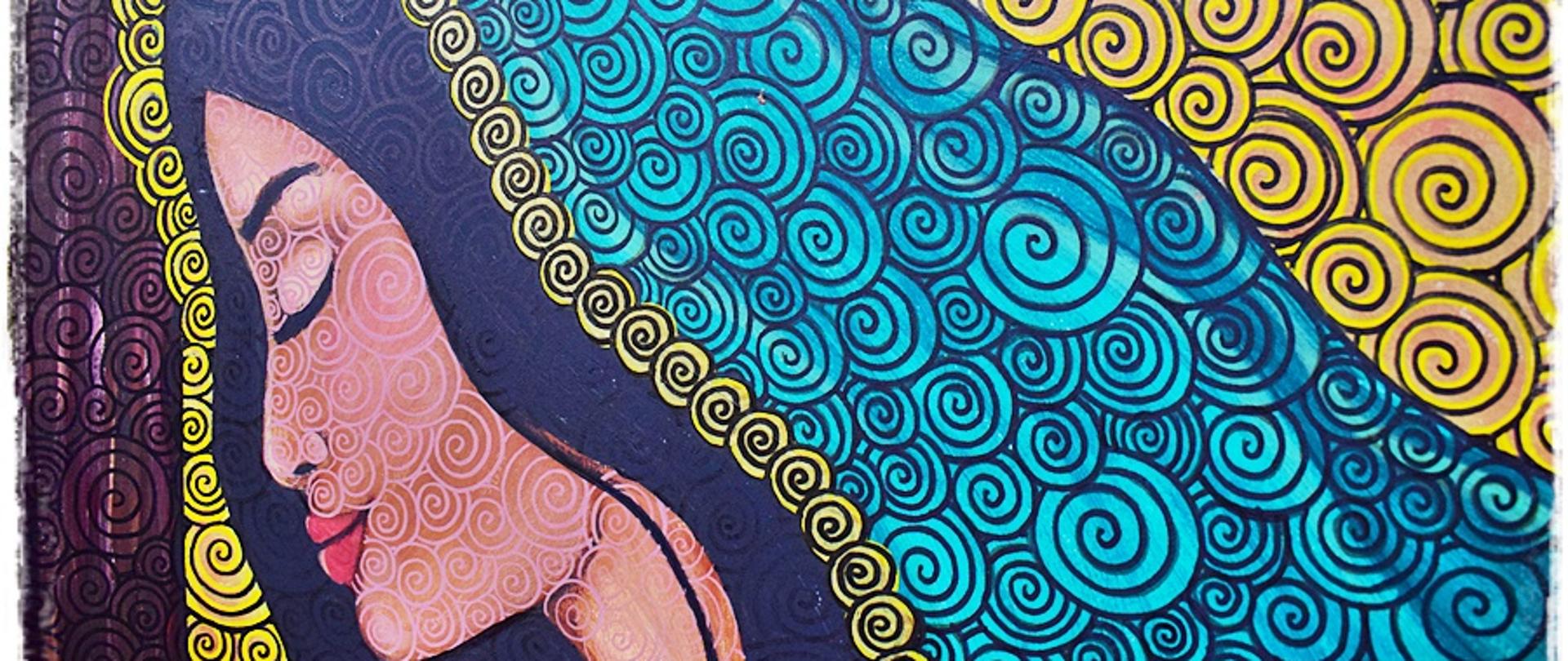 Fragment wystawy - obraz wiszący na ścianie przedstawiający kobietę