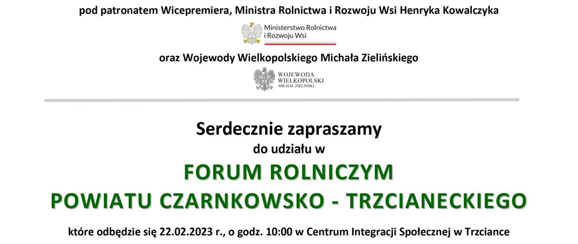 Forum rolnicze 22.02.2023 godz.10:00 Centrum Integracji Społecznej w Trzciance