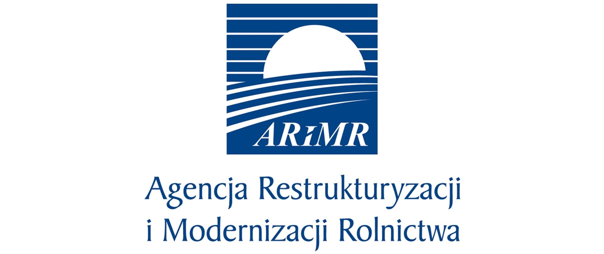 Agencja Restrukturyzacji i Modernizacji Rolnictwa - niebieskie logo ARiMR na białym tle