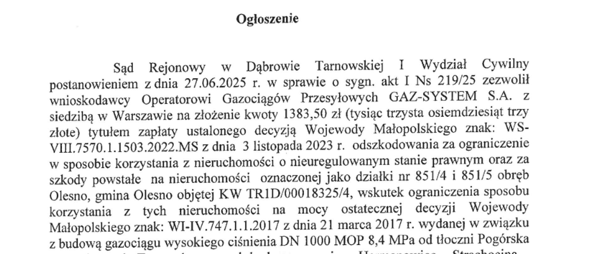 Treść Ogłoszenia