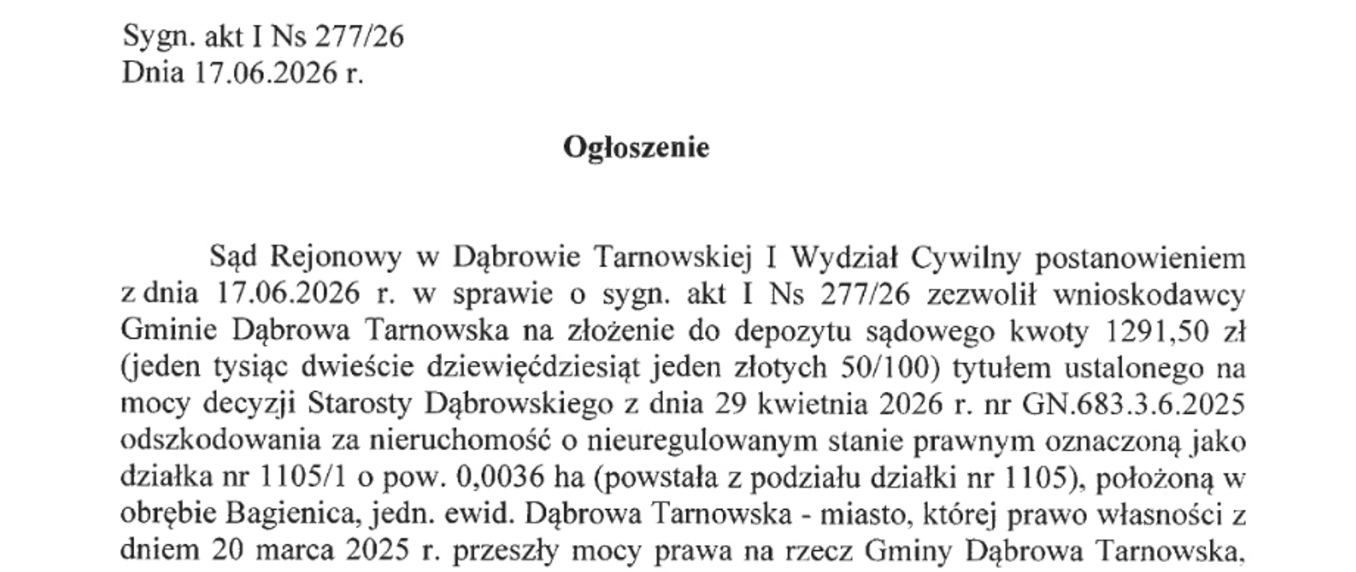 Treść ogłoszenia