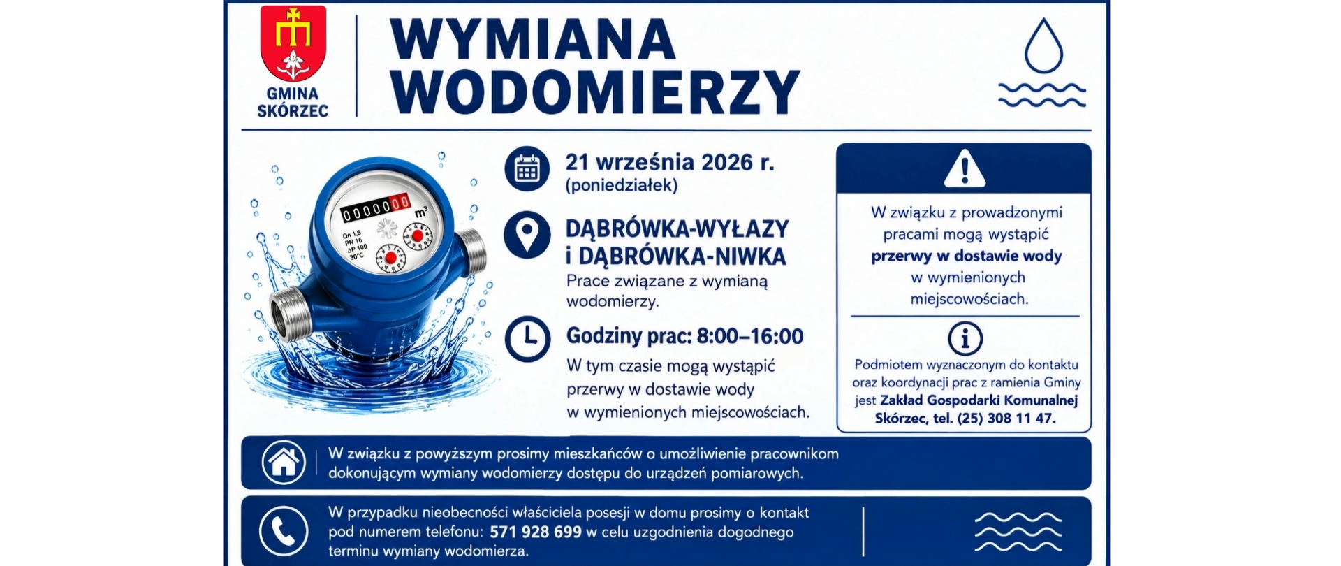 Wymiana wodomierzy - Dąbrówka-Wyłazy, Dąbrówka-Niwka - 21 września