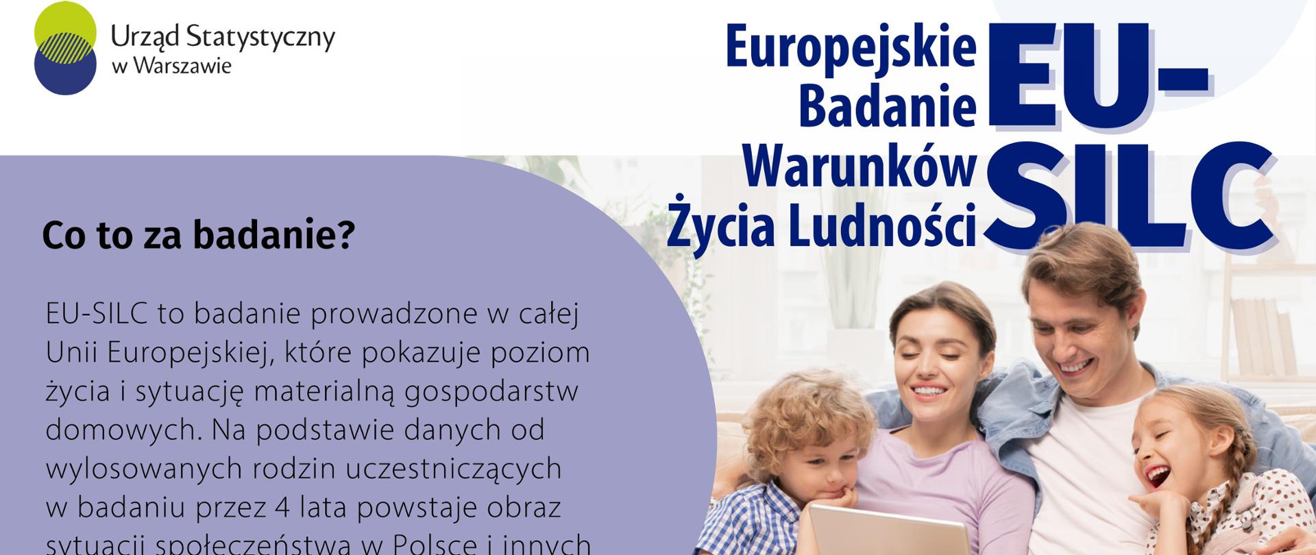 Ulotka z elementami graficznymi i tekstem informującym o Europejskim Badaniu Warunków Życia Ludności