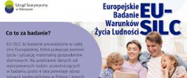 Ulotka z elementami graficznymi i tekstem informującym o Europejskim Badaniu Warunków Życia Ludności