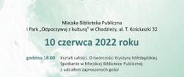 Plakat zaproszenie na "wieczór wokół poezji Krystyny Miłobędzkiej"