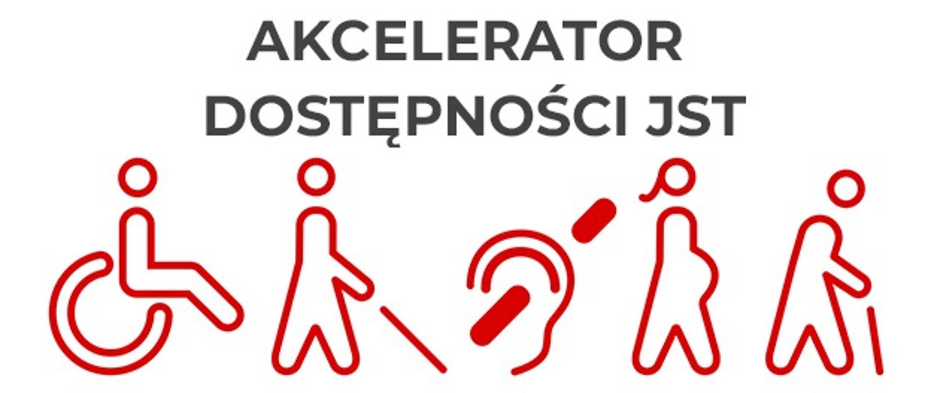 akcelerator dostępności logo projektu logotypy czerwone na białym tle osób z niepełnosprawnościami