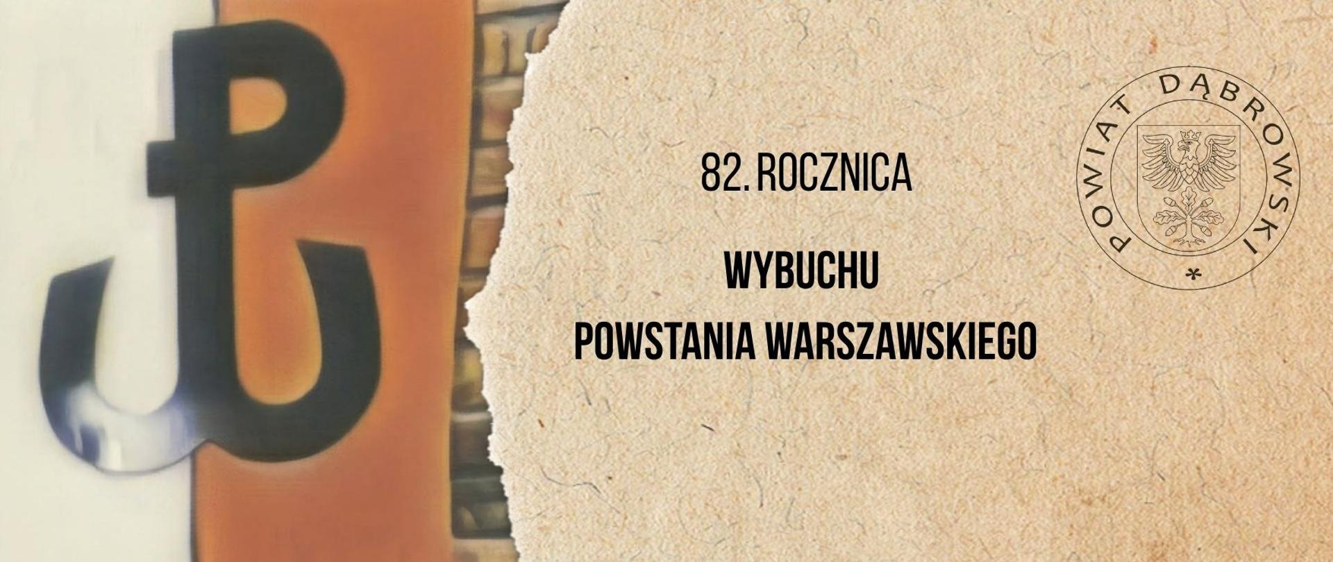 Grafika z napisem: 82. rocznica wybuchu Powstania Warszawskiego
