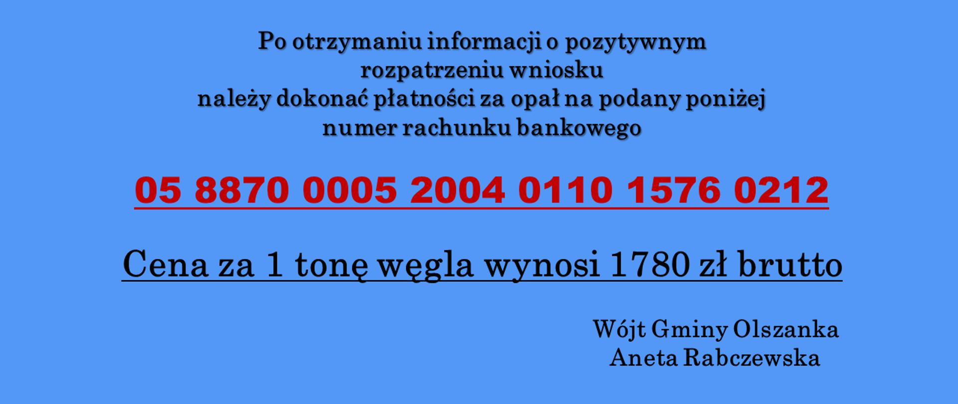 Informacja dotycząca płatności za opał 