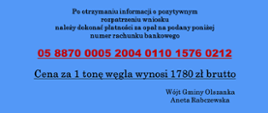 Informacja dotycząca płatności za opał 