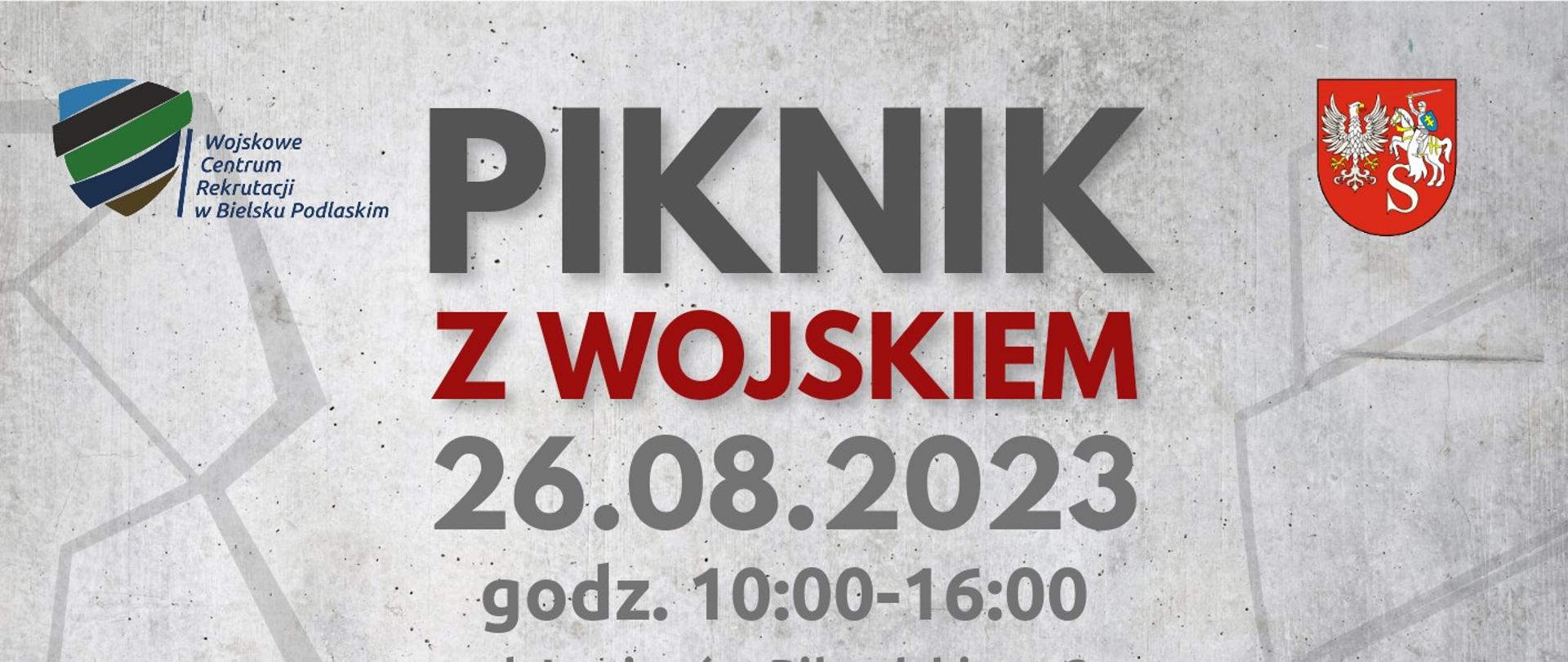 Plakat z informacją o organizowanym pikniku z wojskiem, wozy bojowe 
