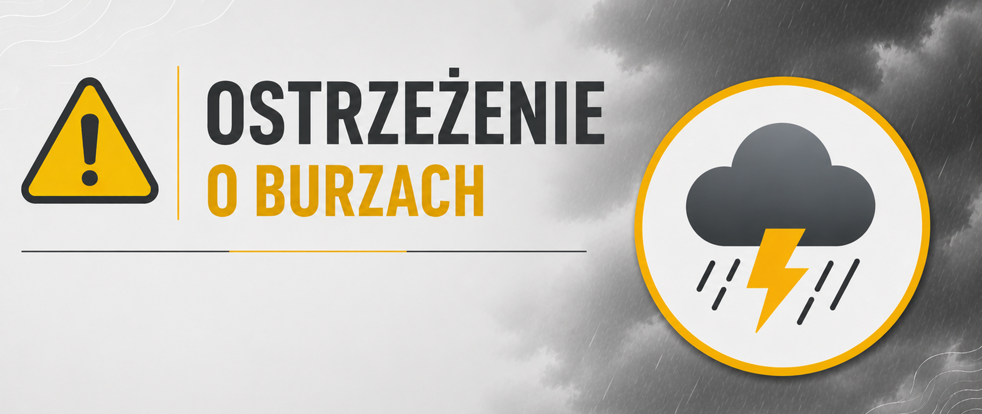 Grafika z napisem ostrzeżenie o burzach