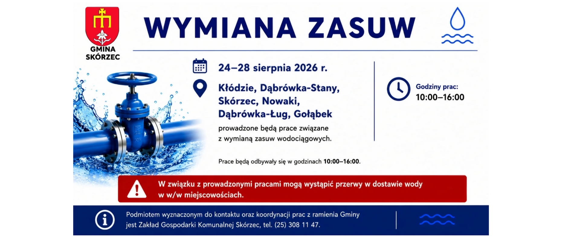 Wymiana zasuw Kłódzie, Dąbrówka-Stany, Skórzec, Nowaki, Dąbrówka-Ług, Gołąbek