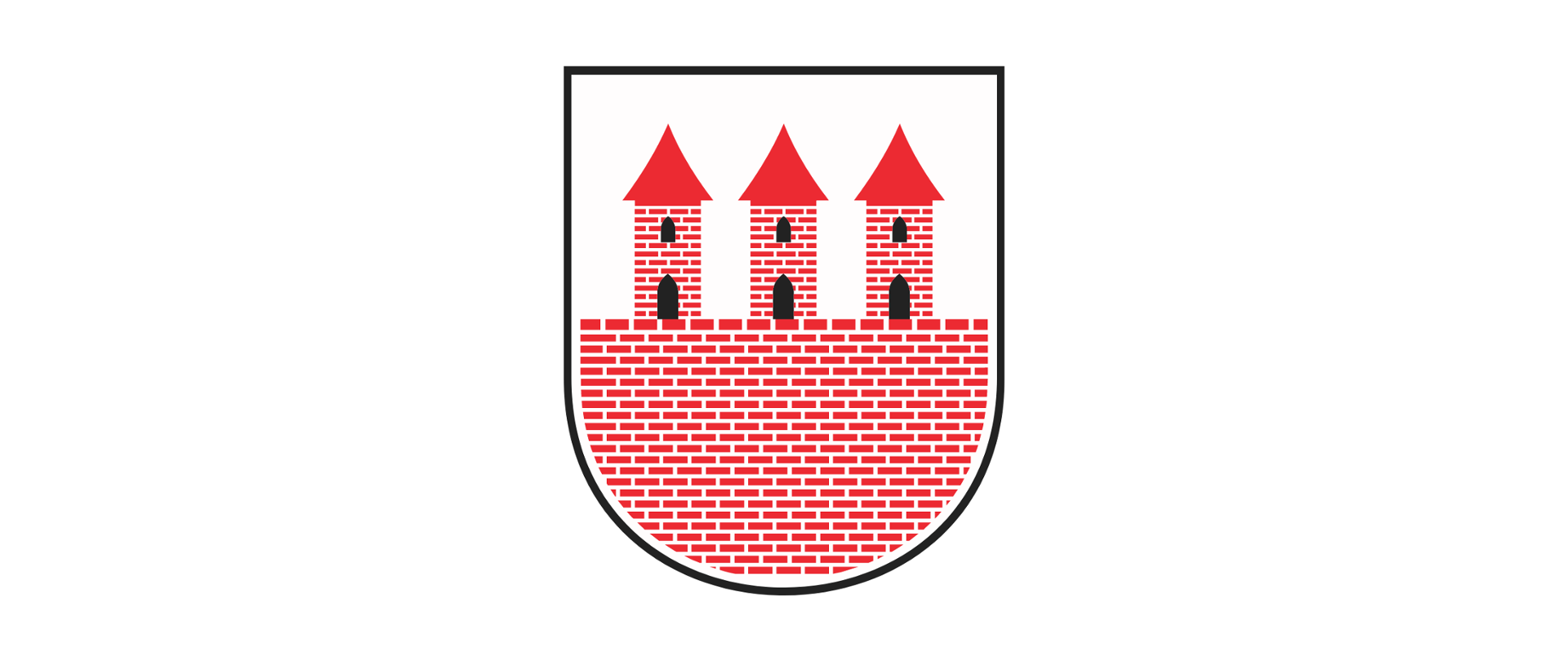 Herb przedstawia na srebrnej (białej) tarczy herbowej mur obronny z czerwonej cegły, a na nim trzy takowe baszty równej wysokości. Każda baszta nakryta jest stożkowatym dachem barwy czerwonej. W każdej baszcie znajduje się brama wejściowa i jedno okno łukowe nad nią, obydwa barwy czarnej. Obramowanie tarczy herbowej czarne. 