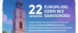 Europejski Dzień bez Samochodu – 22 września plakat, obrazek, autobus na chodzieskim rynku i informacja o akcji bezpłatnej komunikacji i rowerach miejskich 