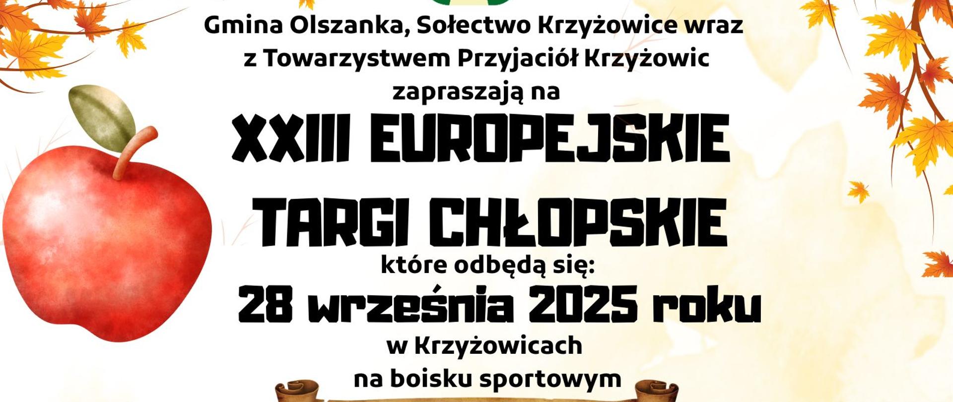 Plakat zachęcający do uczestnictwa w Europejskich Targach Chłopskich organizowanych przez Gminę Olszanka