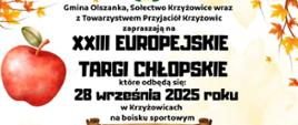 Plakat zachęcający do uczestnictwa w Europejskich Targach Chłopskich organizowanych przez Gminę Olszanka