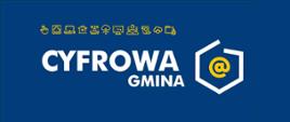 Na niebieskim tle napis Cyfrowa Gmina i logo projektu