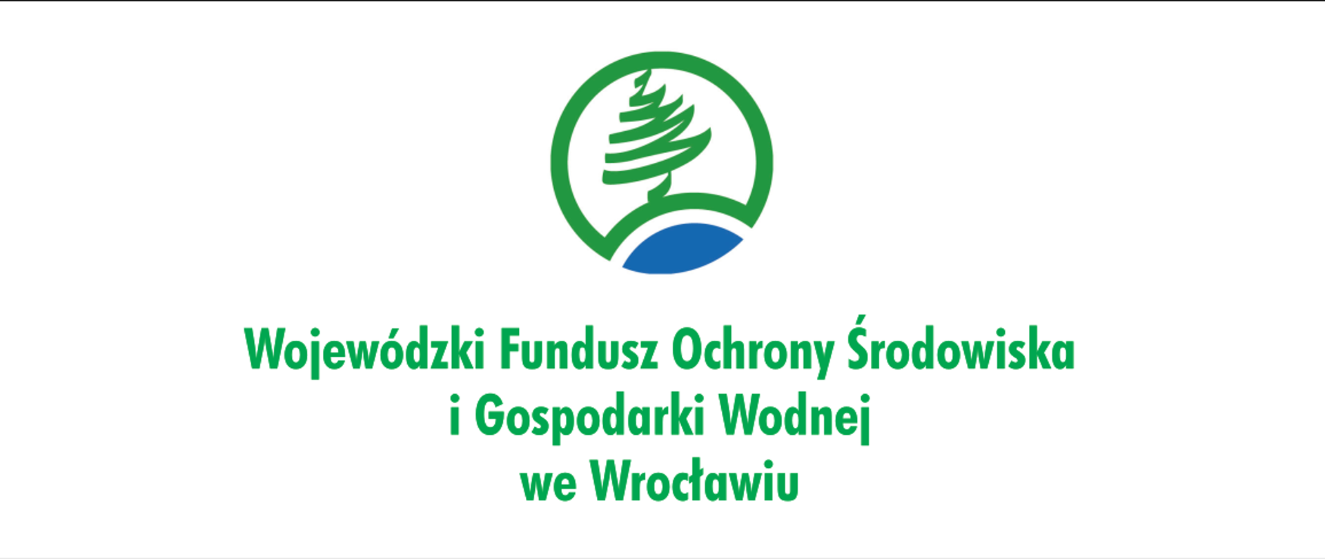 Okrągły zielono-niebieski znak graficzny z drzewem i zbiornikiem wodnym symbolizujący urząd.