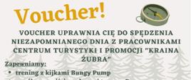 Voucher przygotowany na licytację przez Powiat Hajnowski. Zapewniamy: trening z kijami Bungy Pump, wspólne przejście wybranej trasy w Puszczy Białowieskiej, piknik - mini degustacja lonklanych produktów, projekcja filmów, upominki. Voucher obejmuje max 5 osób